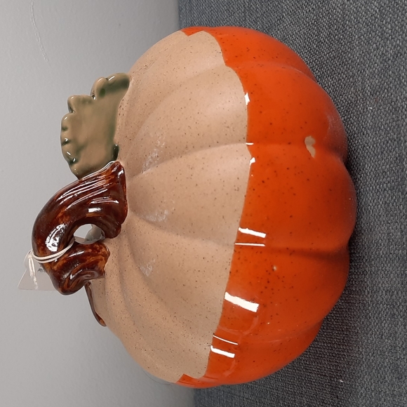 Ceramic Pumpkin Figure Tabletop Decor Fall Harvest Half Glazed Orange Na… - Picture 3 of 7
